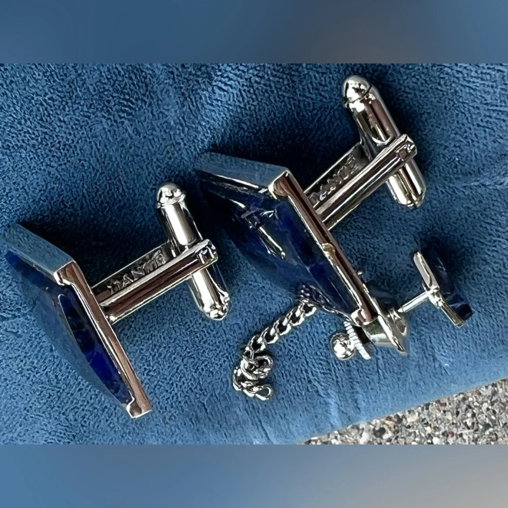 🔹Vintage Set of Genuine Sodalite Cufflinks & Matching Tie Tack — Blue / Silver